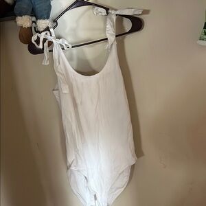 White Tie-Shoulder bodysuit